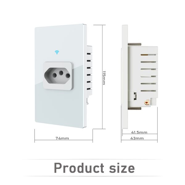 Shawader Wifi Smart Tuya Brazil WallSocket Power Monitor Electricity Statistics 20A Plug Outlet Glass Panel by Alexa Google Home