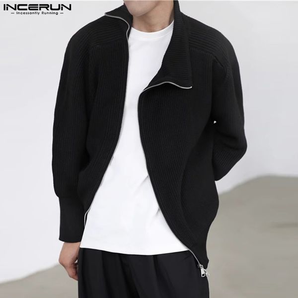 INCERUN Men Irregular Cardigan Solid Zipper Lapel Long Sleeve Streetwear Men Clothing Autumn 2023 Korean Casual Sweaters S-5XL