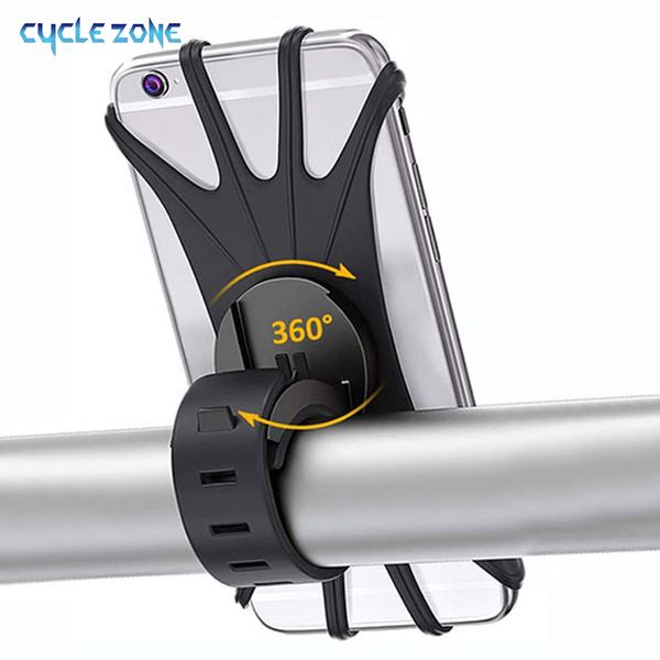 360 Rotatable Bicycle Phone Holder Silicone Motorcycle Stand Bracket GPS Support Universal Bicycle Mobile for 4.0-6.0 Inch Phone