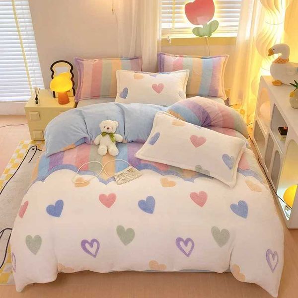 Winter Flannel Down Duvet Cover Rainbow Dual Color Soft War…