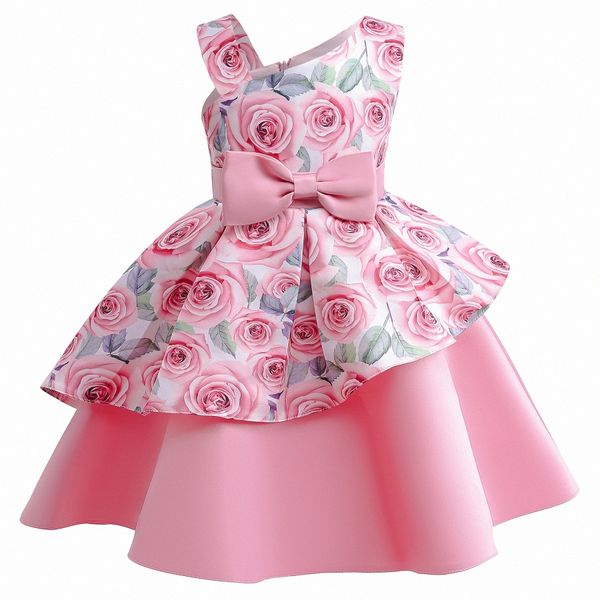 

Girls Dresses Children Princess Rose Blossom Dress Flower Printed Skirts Performance Skirt Toddler Youth One-piece Dress size 100-150cm u5Dr#, Pink