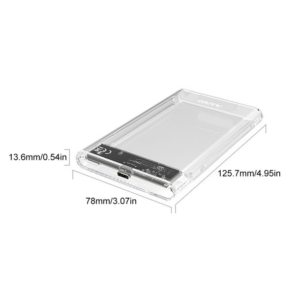2.5 Inch HDD Enclosure SATA To USB 3.0 Hard Drive Enclosure Transparent Portable External Hard Disk Drive Box for Laptop Tablet