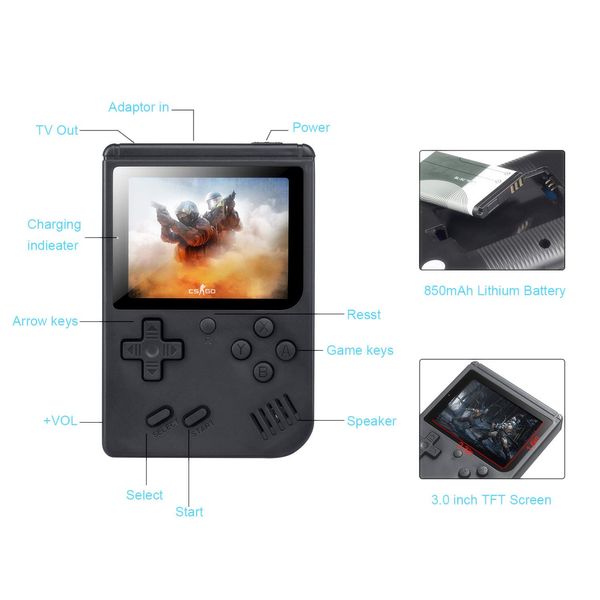 800 In 1 Classic Game Console Mini Portable Pocket 2 Player Kids Handheld Controller Video Game Player Retro Child Game Console