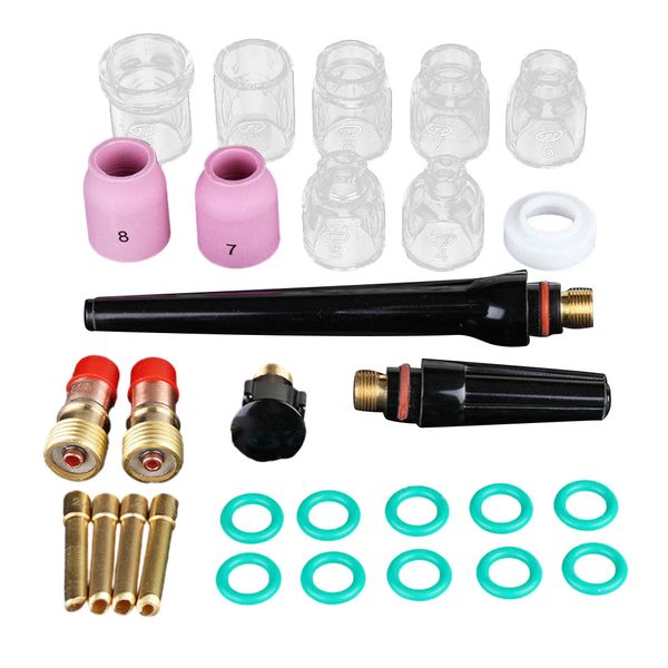 29pcs TIG Welding Torch Stubby Saver Gas Lens Cup Kit For WP-17/18/26 Welding Equipment CNC Metalworking Soldering Industrial