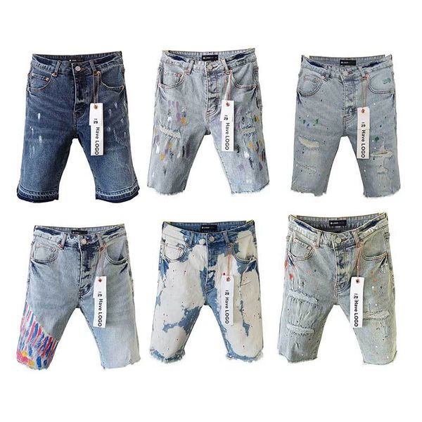 

purple jeans Mens designer jeans shorts high end High street American plus size hip hop ripped denim shorts, C123