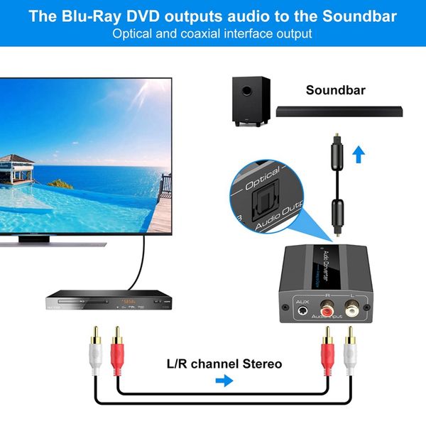 Analog To Digital Audio Converter RCA To Optical With Optical Cable Audio Digital Toslink And Coaxial Audio Adapter