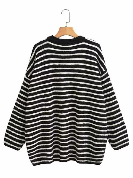 Plus Size Women's Clothing Sweater Roomy Mid-Length Crew Neck Striped Pullover Sweater Extra Large Sweater With Bust Size 140CM