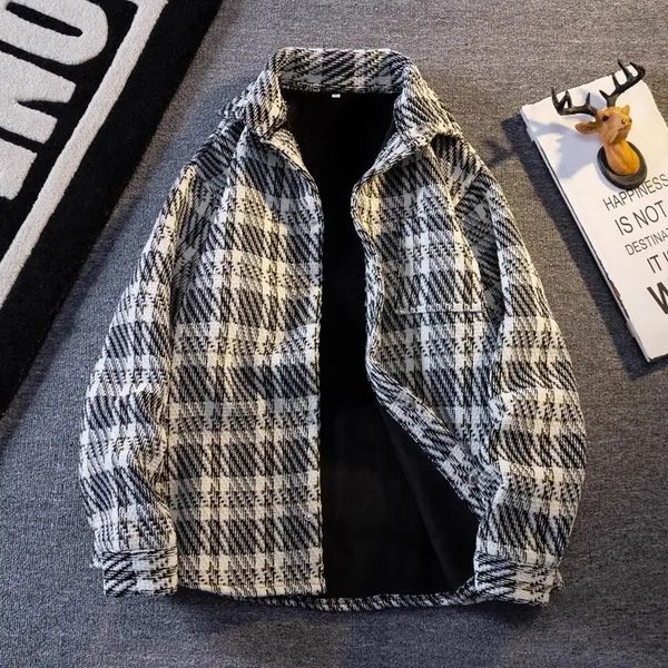 BABUGGE Knitted Small perfume Coat Mens Fashion Loose Casual Cardigan Vintage Plaid Shirt 241112