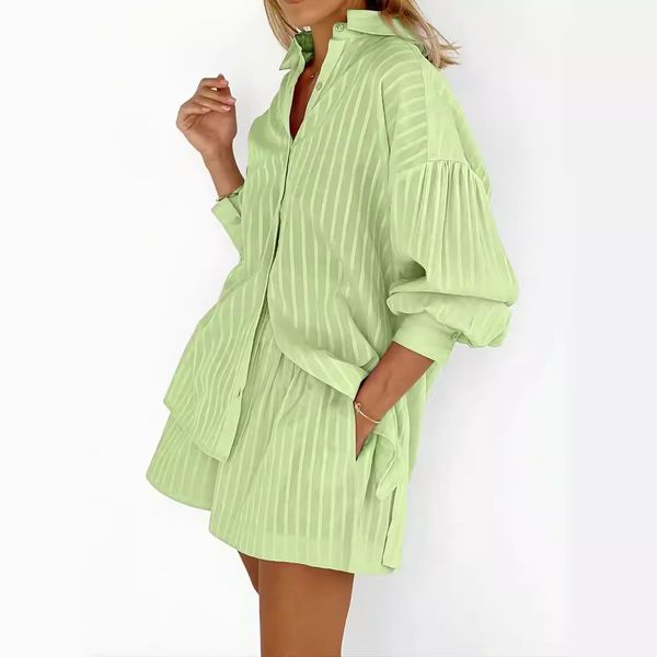 Juicy tracksuit sets for women outfits European and American style shirt jacquard womens striped bubble sleeve shorts commuting two piece set women designer, Blue
Juicy tracksuit sets for women outfits European and American style shirt jacquard womens striped bubble sleeve shorts commuting two piece set women designer, Blue