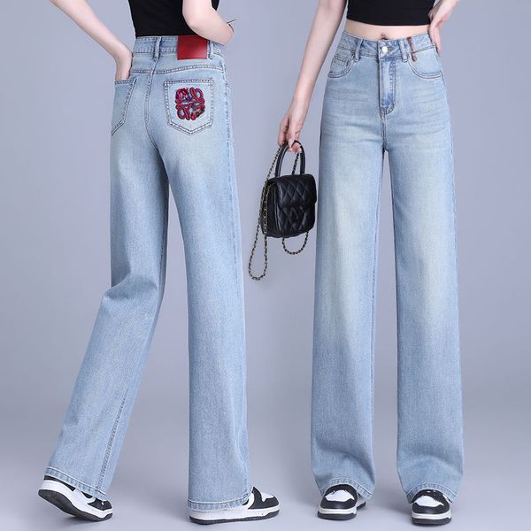 Spring and summer light-colored jeans new high-waisted denim wide-leg pants female embroidery loose thin pants drape tube pants, Blue
Spring and summer light-colored jeans new high-waisted denim wide-leg pants female embroidery loose thin pants drape tube pants, Blue