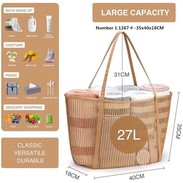 Sales factory women's handbags 6 colors popular openwork mesh beach bag outdoor travel storage bag double mesh swimming wash women tote bag 1267#, White
Sales factory women's handbags 6 colors popular openwork mesh beach bag outdoor travel storage bag double mesh swimming wash women tote bag 1267#, White