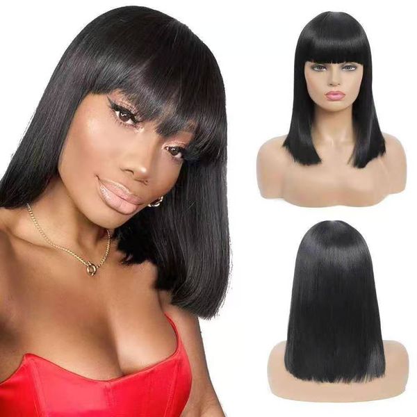 

Long Straight Hair Fashion Lady Sexy Natural Fluffy Role Playing Wig Synthetic Short Hair Bob Short Hair Black and White Women Wig Ideal for Daily Work Part