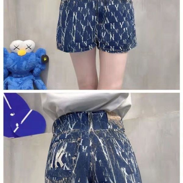 

Summer new old flower NY full label denim shorts female high-waisted A word hundred with thin fashion hot pants tide, Blue