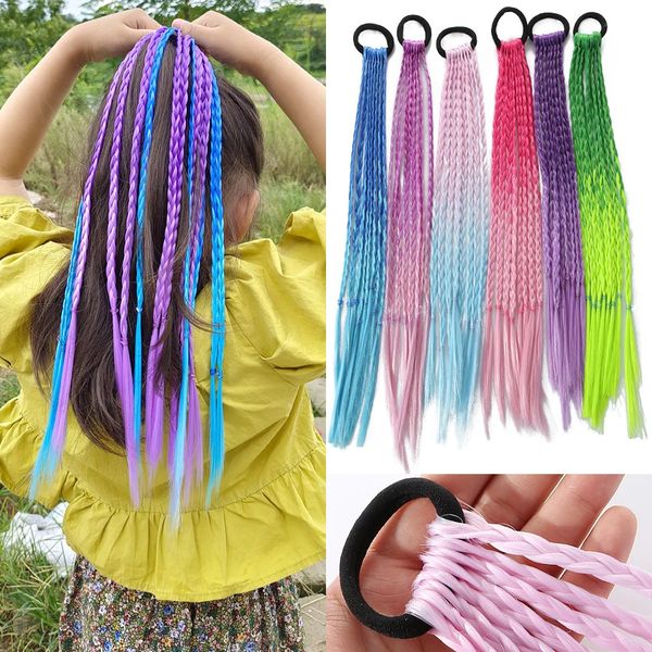 

Braiding Rainbow Colors Braided Ponytail Twist Hair Extensions Synthetic Braids for Children Girl's Pigtail, #27