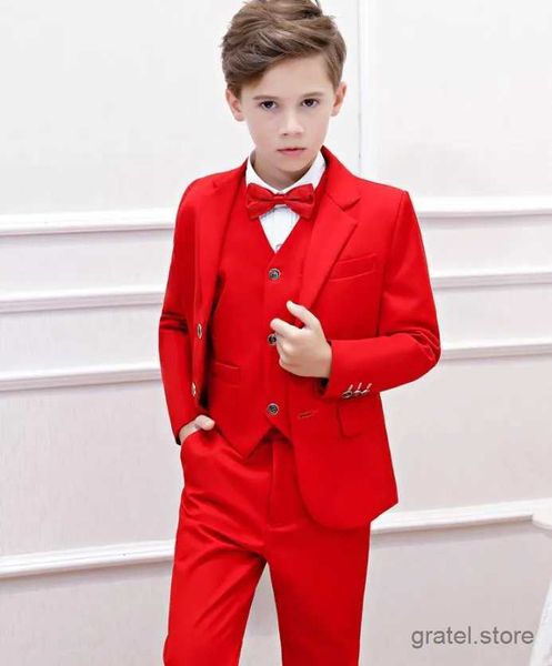 

Suits Kids Party Photograph Set Teenager Birthday Tuxedo Dress Children Graduation Show Costume Flower Boys Formal Red Wedding Suit, Jacket vest pants 3p