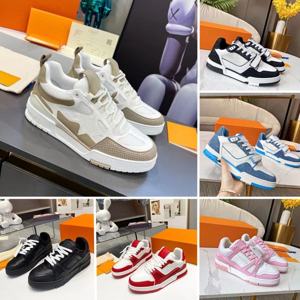 With Box Luxury Trainers shoes Designer Skate Top Flat Casual shoes for men womens Platform Fashion cowhide leather shoes Blue Green Black White Panda Sneakers