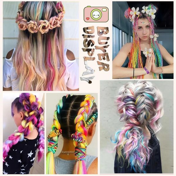 

Jumbo Braiding Rainbow Colors Extensions Fiber Mix Four Silky Colorful Twist Hair Braid Ponytail Colored Synthetic Braids for Girls, Grey