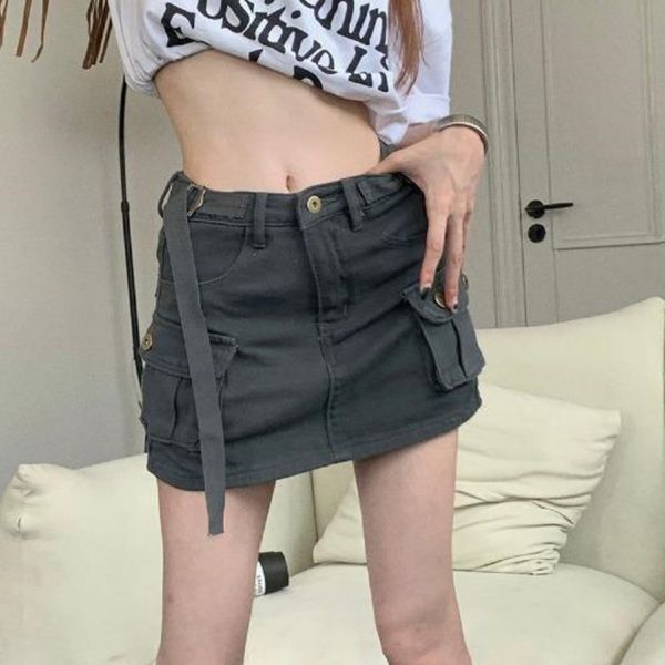 

mini skirt Womens shorts Multi Pocket Spicy Girl Cowboy Short Skirt for Women Summer Fashion Versatile Trend Slimming High Waist Skirt Large size, Dark grey