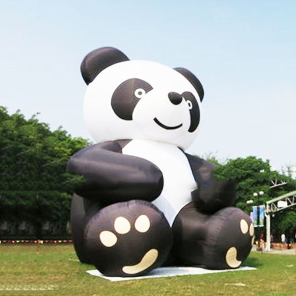 Custom 5m H lovely animal character inflatable panda blown up bear model sitting on ground for advertising and sale