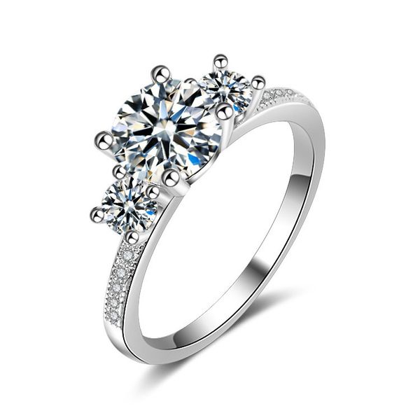 Diamond sterling silver moissanite ring women's three diamond personalized four-prong engagement ring