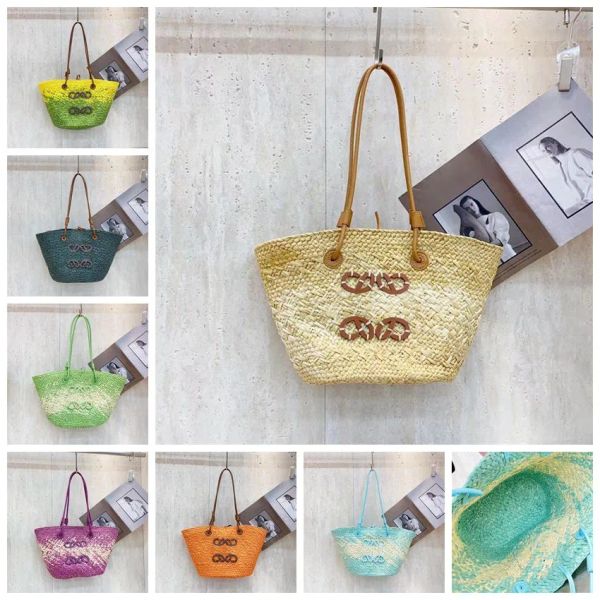 

Women Bohemian BOHO straw beach bag womens Designer crochet knitting Bags Tie Dye color summer casual totes bag carry on soft knit lady shou, Blue