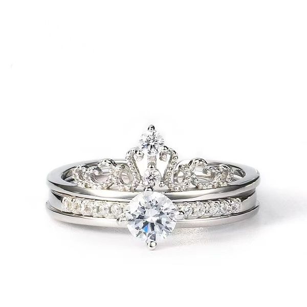 925 sterling silver double-layer crown crown women's open ring retro style micro-set diamond rings combination set
925 sterling silver double-layer crown crown women's open ring retro style micro-set diamond rings combination set