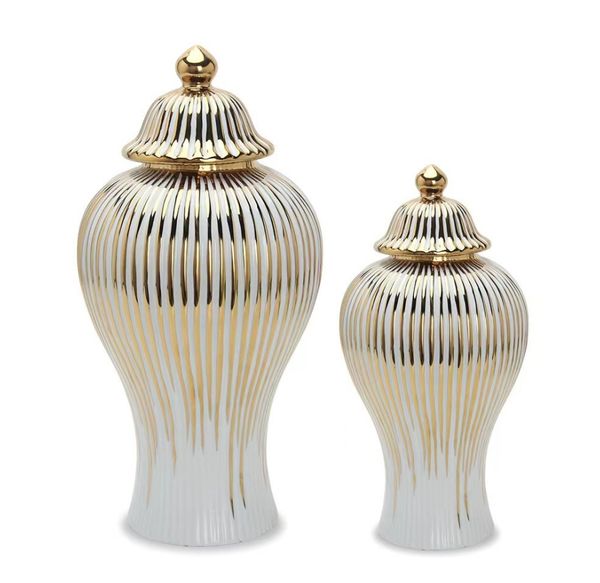 Ceramic Light Luxury Electroplated General Cans European Style Flower Vase Crafts Decorative Decorative Storage Tanks with Soft