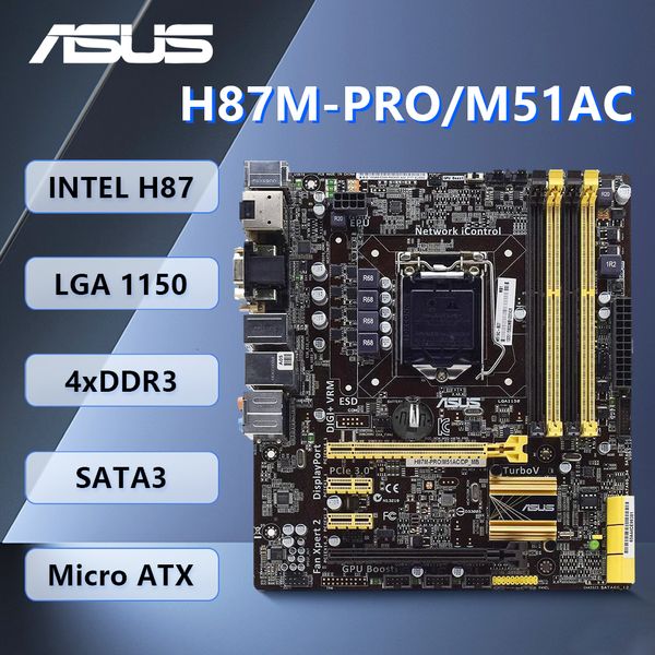 100% tested ASUS H87M-PRO/M51AC/DP_MB LGA 1150 Intel H87 Desktop PC Motherboard DDR3 PCI-E3.0 HDMI Core i3 i5 i7 CPU Micro ATX.