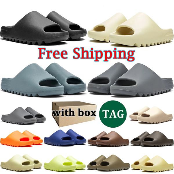 

with box slides Free Shipping designer sandals slippers men women slide Onyx Bone Desert Sand Brown Blue Green slipper mens summer sliders flip flop shoes, Color 9