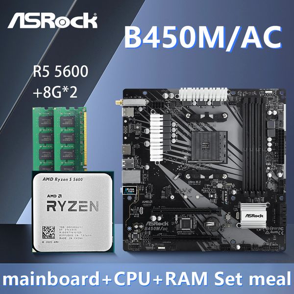 ASROCK B450M/AC Motherboard with R5 5600 and 8GB*2 Supports AMD AM4 Ryzen 9 5900X R5 2600X CPU AMD B450 4xDDR4 PCI 3.0 Micro ATX
