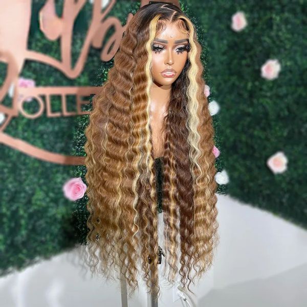 Brazilian Wigs Glueless Highlight Wig Human Hair Deep Wave Lace Frontal Wig 13x4 Brown Blonde Colored Lace Front Wigs Synthetic 250 Den, White
Brazilian Wigs Glueless Highlight Wig Human Hair Deep Wave Lace Frontal Wig 13x4 Brown Blonde Colored Lace Front Wigs Synthetic 250 Den, White