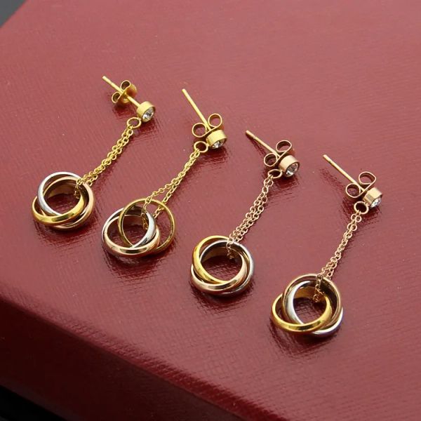 2024 Three-Ring Earrings Fashion women's Titanium steel tassel single diamond tricolor ring 18k gold plated engagement earrings
2024 Three-Ring Earrings Fashion women's Titanium steel tassel single diamond tricolor ring 18k gold plated engagement earrings
