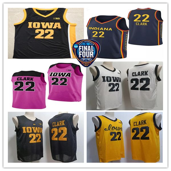 

2024 Final Four Iowa Hawkeyes 22 Caitlin Clark College Basketball Jersey Stitched Indiana Fever Home Away Yellow Black White Navy -4XL, Pink