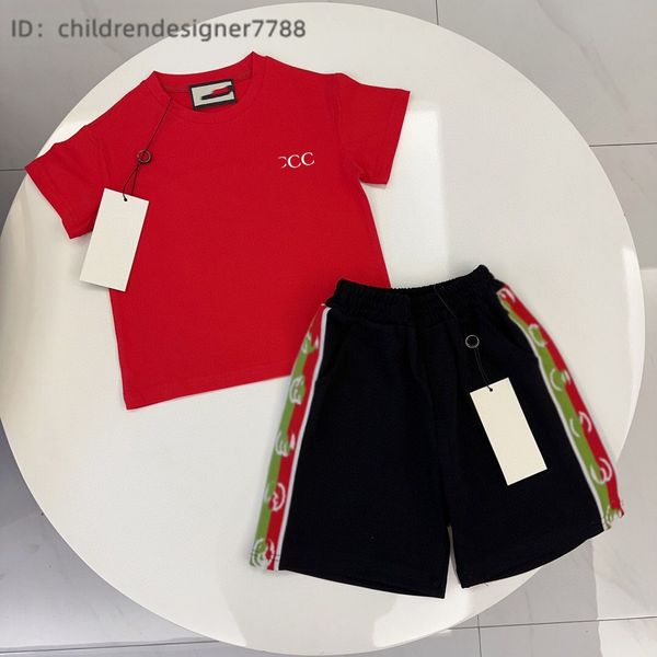 

2024 Summer Set New Children's Short Sleeved T-shirt Shorts Sports Cotton Toddler Designer Clothes Two Piece Set Trendy Children's Set, Maroon