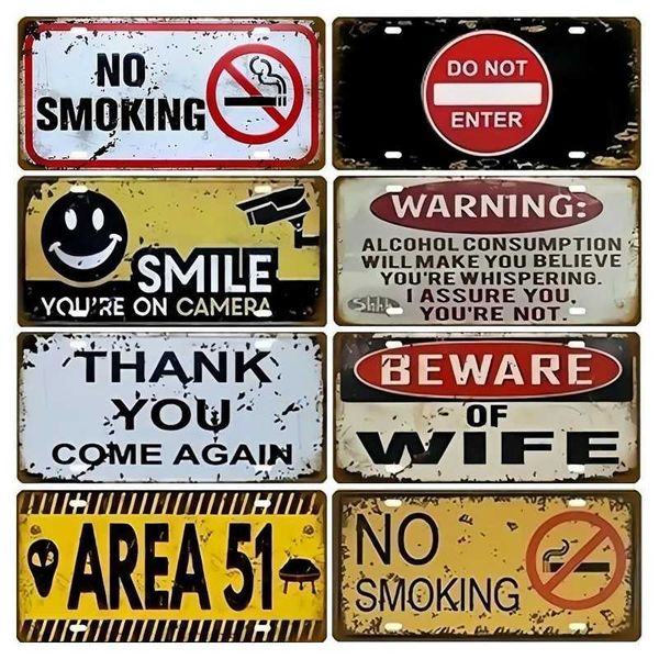 Toile Smile Welcome WIFI License Plate Store Wall Decor Restrooms Tin Sign Vintage Road Guide Metal Sign Plaques PosterXJ241120