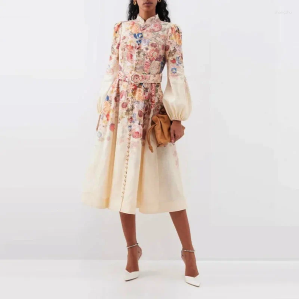 Casual Dresses Elegant Floral Printed Dress Women Fashion Lantern Sleeve Single Breasted Female Summer Chic Stand Neck Vacation Vestido, Picture shown
Casual Dresses Elegant Floral Printed Dress Women Fashion Lantern Sleeve Single Breasted Female Summer Chic Stand Neck Vacation Vestido, Picture shown