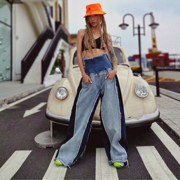 

Designer clothes women jeans womens clothing new high waisted loose fitting slimming color matching long flared pants floor mop pants trend, Light sky blue