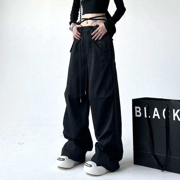

designer pants mens womens cargo pants high street retro hip pop fashionable floor mop pants, Black