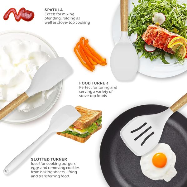 Silicone Cooking utensil Set Heat-resistant silicone Kitchen Utensil Cooking utensil with wooden handle and holder for non-stick cookware, BPA free (white)
Silicone Cooking utensil Set Heat-resistant silicone Kitchen Utensil Cooking utensil with wooden handle and holder for non-stick cookware, BPA free (white)