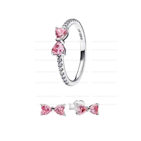 necklaces with box Cuban Chain designer for women's 925 silver Sparkling pink Bow Diamond Charm earrings rings set Christmas Jewellery gif