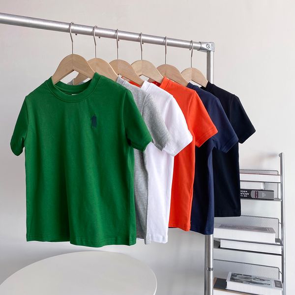 

Childrens pure cotton clothes summer solid color small T-shirt kids designer clothing boys girls short sleeved round neck 6 colors CSD2404256, Orange