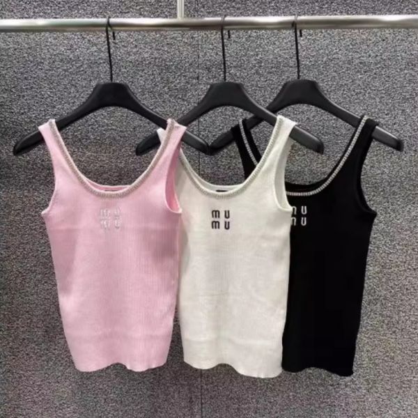 

Mi24 Crop top womens tank top knits tee designer tank tops women clothing Diamond Embroidery letter logo summer sleeveless pullover Slim Fit Knitted vest, White