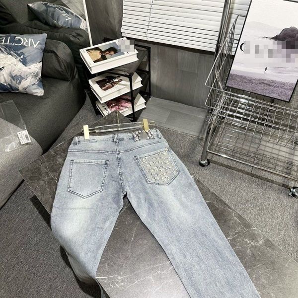 

Tide brand new embroidery trend society Slim pants jeans pants pants with the same nine-minute pants, Blue