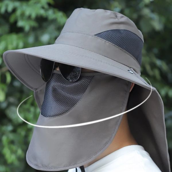 

Summer Sun Hats UV Protection Outdoor Hunting Fishing Cap for Men Women Hiking Camping Visor Bucket Hat Removable Fishing Hat, Khaki