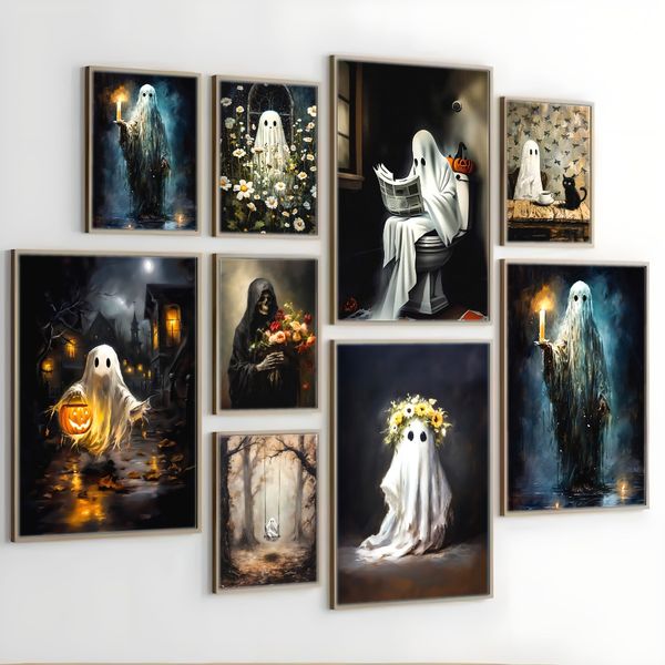 1 piece unframed painting print,cute ghost art, ghost flower crown, halloween gift,creative waterproof canvas poster, bedroom, office 
1 piece unframed painting print,cute ghost art, ghost flower crown, halloween gift,creative waterproof canvas poster, bedroom, office