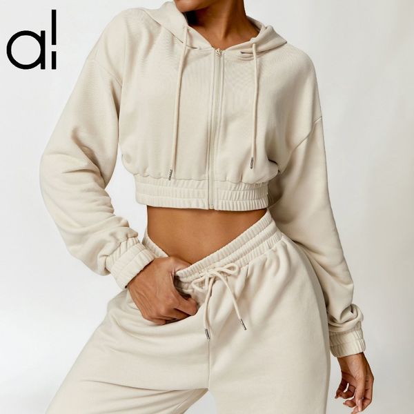 

Yoga AL Suits 3D Micro Jacket Cropped Sweatshirts+sweatpants Thick Full Zip Up Hoodies Break Line Laidback Streetwear Jogger Sportswear Lantern Sports Pants