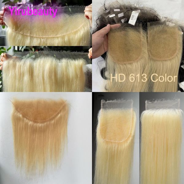 Brazilian 100% Human Hair HD Swiss Lace 13X4 Lace Frontal Silky Straight 4*4 5*5 Lace Closure 12-24inch Blonde 613# Color