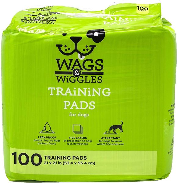 Wags & Wiggles Training Pads for Dogs, 100 Count | Puppy Pee Pads for Dogs, Super Absorbent Way to Keep Your Home Clean and Train Your Dog | Dog and Puppy Supplies