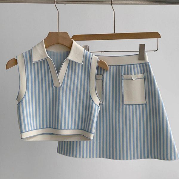 Summer New Striped Short Knitted Tank Top A line Half Skirt Age Reducing Academy Style Set, C1
Summer New Striped Short Knitted Tank Top A line Half Skirt Age Reducing Academy Style Set, C1