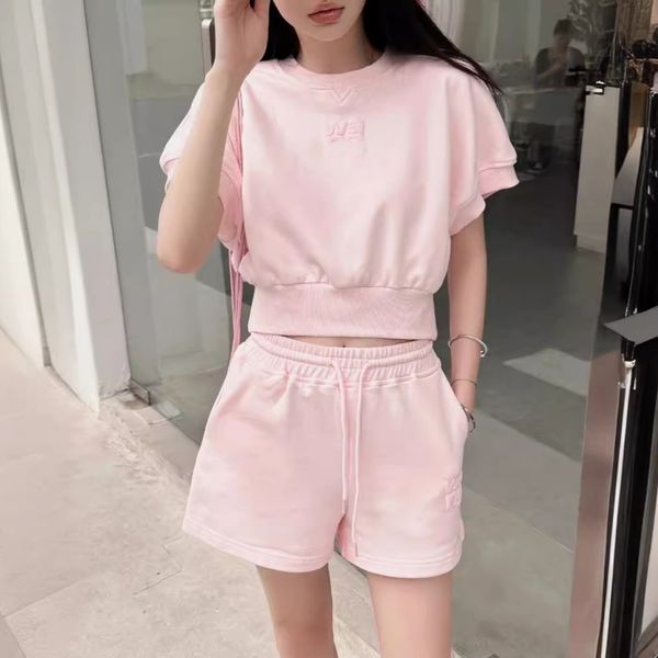 

two piece set women designer alexw summer new 3D embossed letter edging t shirt women high waisted short top elastic waist shorts, Dark grey